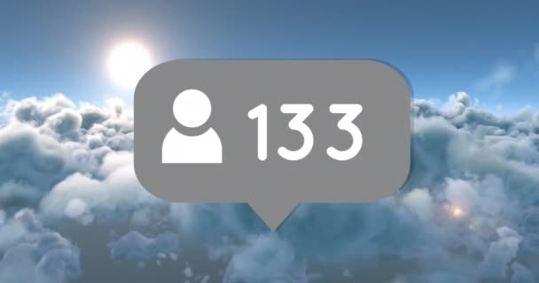 空の背景4K上の数が増加する灰色のボタンで友人リクエストアイコンのアニメーション — ストック動画