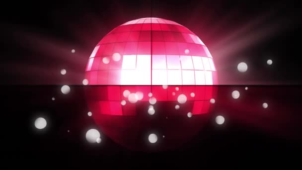 Animação Digital Bola Discoteca Vermelha Rotativa Brilhando Fundo Preto — Vídeo de Stock
