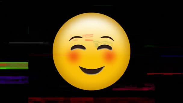 Digitální Animace Žlutého Obličeje Emotikona Usměvavou Tváří Přimhouřenýma Očima — Stock video
