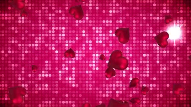 Digital Animation Floating Hearts Background Red Flickering Dots — Stock Video