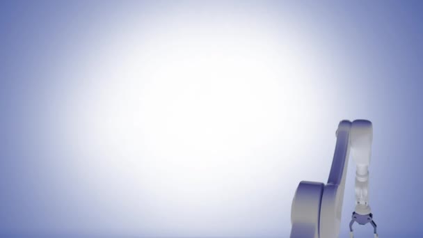 Animacja Ramienia Robota Podniesienie Kuli Ziemskiej Niebieskim Tle Gradientu — Wideo stockowe