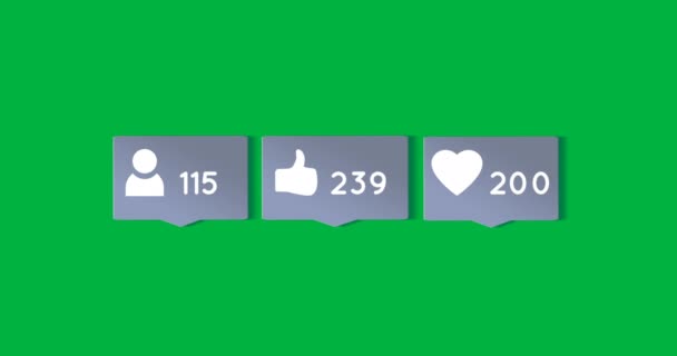 Digitale Animation Von Follow Und Heart Icons Und Zunehmende Anzahl — Stockvideo