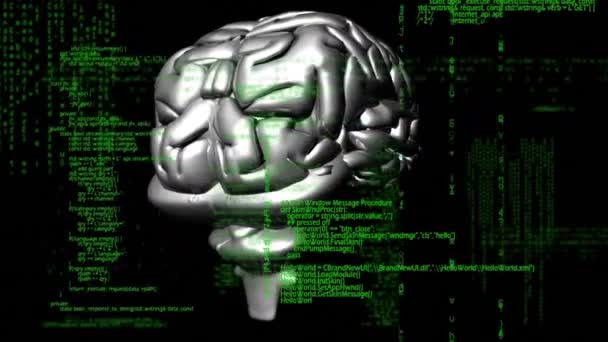 Digital Animation Grey Human Brain Interface Codes Running Background — Stock Video