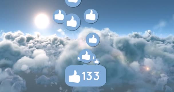 Animación Iconos Números Similares Brillante Cielo Soleado Número Está Contando — Vídeos de Stock
