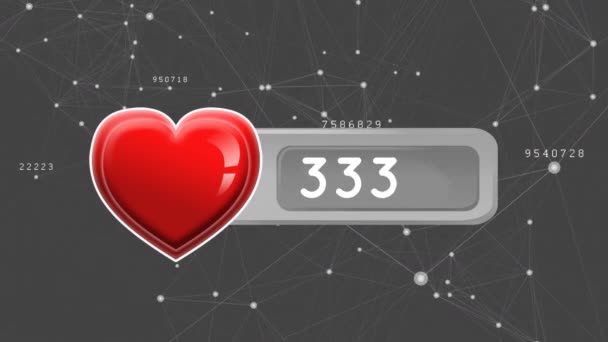 Animación Icono Del Corazón Junto Una Caja Gris Con Números — Vídeos de Stock
