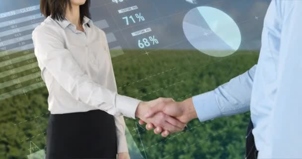 Close Handshake Man Woman Wearing Corporate Attire Background Wide Field — Stock Video