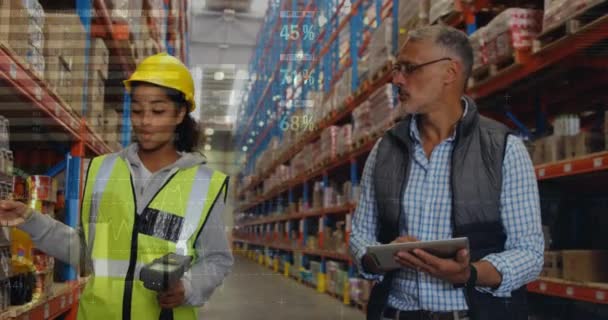 Full View Male Caucasian Warehouse Manager Writing Clipboard While Accompanying — Stock Video