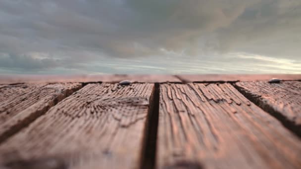 Close Wooden Deck Low Angle View Cloudy Sky — Stock Video