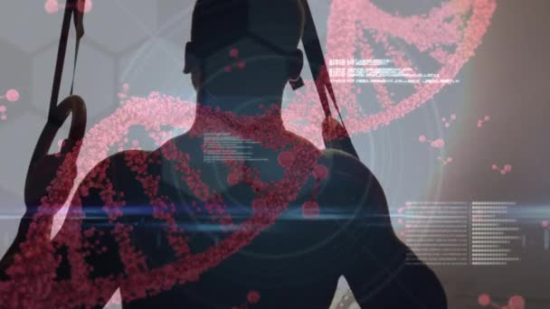 Silhouette Uomo Barre Tirate Con Composito Digitale Elica Dna Ruotante — Video Stock