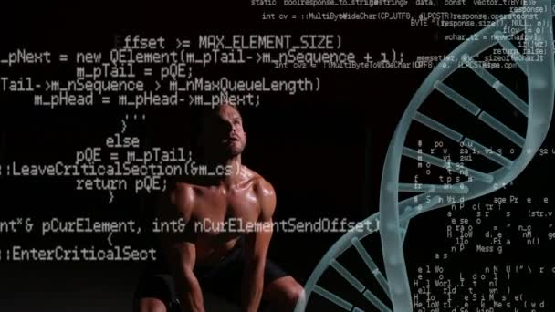 Front View Caucasian Man Lifting Weights Dark Room Digital Animation — Stock Video
