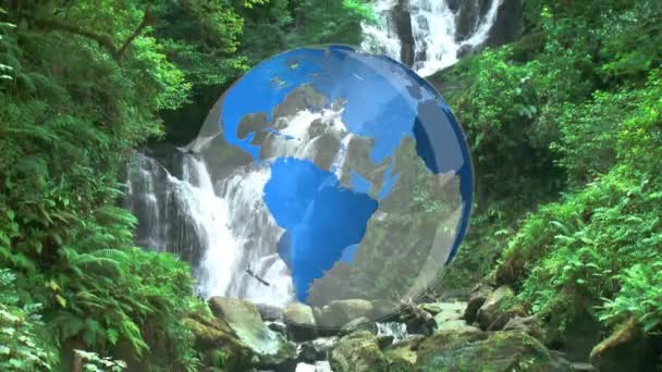 Animation Numérique Globe Tournant Peut Voir Des Chutes Eau Couler — Video