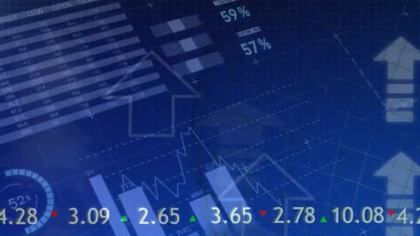 Digital Komposit Grafer Och Statistik Med Pil Och Börs Nummer — Stockvideo