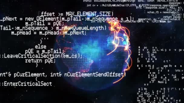 Digital Composite Rotating Globe Interface Codes Running Foreground — Stock Video