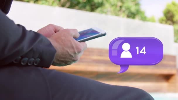 Digital Composite Businessman Sitting While Texting Message Bubble Profile Icon — Stock Video