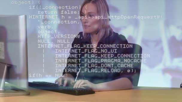 Digital Komposit Kaukasiska Kvinnliga Callcenteragent Skriva Datorn Gränssnitts Koder Kan — Stockvideo