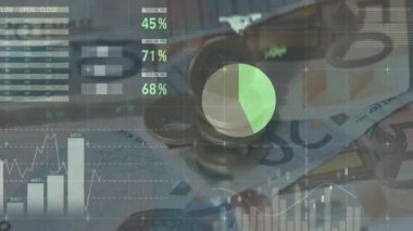 Para faturaları dijital animasyon ve grafikler ve istatistikler ile para bırakarak