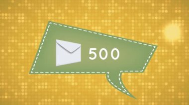 Artan sayılar ve sarı daire retro desenleri arka plan ile mesaj kabarcık simgesidijital olarak oluşturulan animasyon.