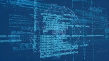 Ekranda hareket eden küre dönen ve program kodlarının dijital animasyonu