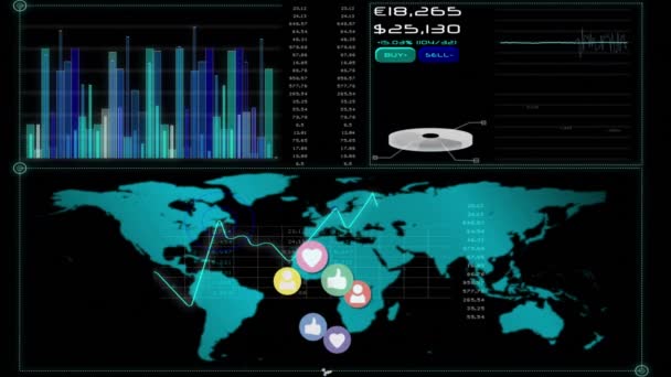 Digitale Animatie Van Social Media Iconen Omhoog Bewegen Met Achtergrond — Stockvideo