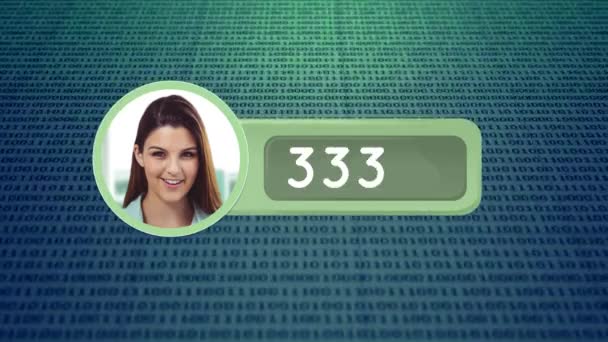 Digital Composite Profile Icon Caucasian Female Increasing Numbers Background Binary — Stock Video