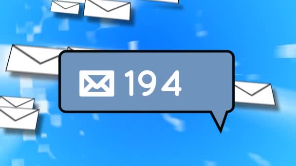 Animação Digital Ícone Bolha Mensagem Com Números Crescentes Enquanto Envelopes — Vídeo de Stock