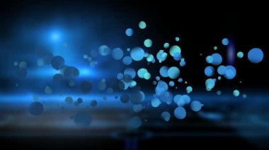 Koyu bir arka plan karşı mavi bokeh ışıkları dijital olarak oluşturulan animasyon.