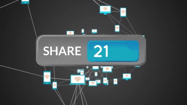 Animación Generada Digitalmente Botón Icono Compartir Con Números Crecientes Mientras — Vídeo de stock