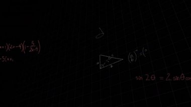Siyah bir arka plan aleyhine ekranda hareket matematiksel denklemlerin dijital animasyon