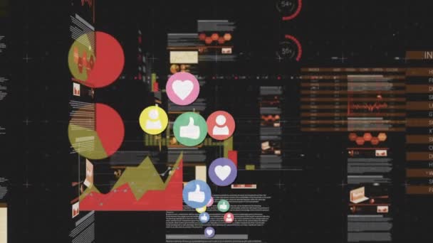 Digitally Generated Animation Social Media Icons Moving Screen While Background — Stock Video