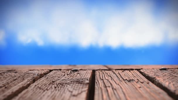 Digitally Generated Animation Clouds Moving Sky View Wooden Deck — Stock Video