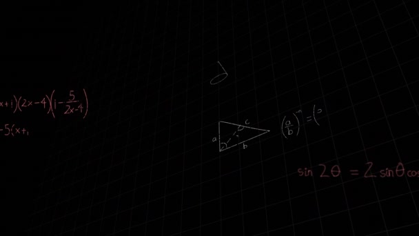 Digitální Animace Matematických Rovnic Které Pohybují Obrazovce Proti Černému Pozadí — Stock video