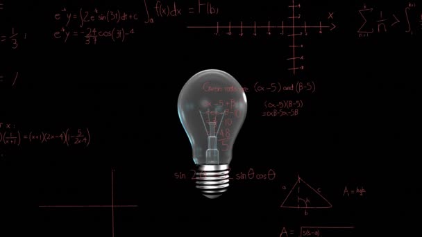 Animação Digital Uma Lâmpada Acendendo Luz Com Equação Matemática — Vídeo de Stock