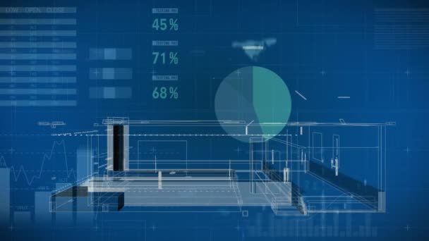 Animazione Generata Digitalmente Progetto Architettonico Una Casa Mentre Grafici Muovono — Video Stock