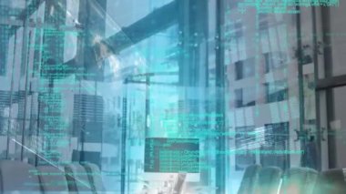 Boş bir ofis toplantı odası arka plan ile program kodları dijital animasyon