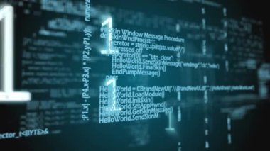 Ekranda hareket eden ikili ve program kodlarının dijital animasyonu