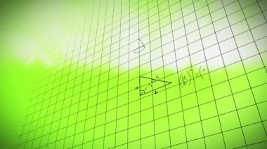 Sarı yeşil arka planda kare desenli matematiksel denklemlerin dijital animasyonu