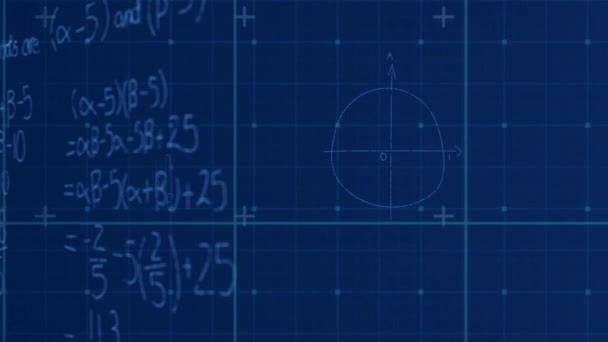 Digital Animation Mathematical Equations Moving Screen Blue Background Square Patterns — Stock Video