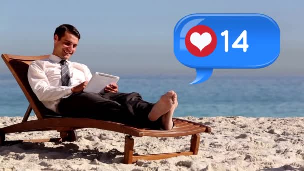 Digital Composite Caucasian Man Business Casual Clothes Lounging Beach While — Stock Video