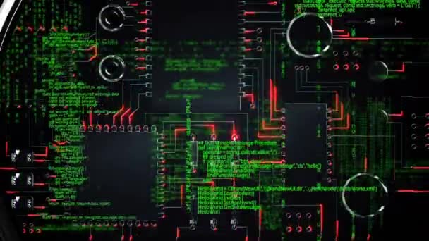 Digitaal Gegenereerde Animatie Van Programmacodes Digitaal Circuit Bewegen Het Scherm — Stockvideo