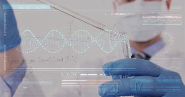Цифровий Композит Хіміка Який Обробляє Хімічні Речовини Рівняння Статистикою Передньому — стокове відео