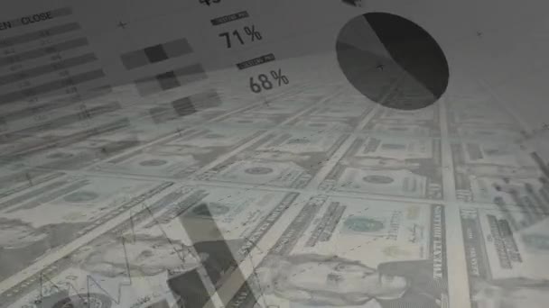 Bir Dolar Banknotunun Üzerinde Hareket Eden Dijital Animasyon Grafiklerin Istatistiklerin — Stok video