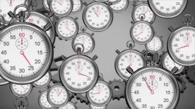 Zamanlayıcıların yavaş yavaş düşmesi ve arka planda çalışan dişlilerin dijital animasyonu