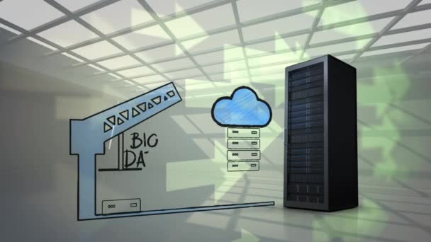 Digitale Samenstelling Van Een Server Toren Naast Een Illustratie Van — Stockvideo