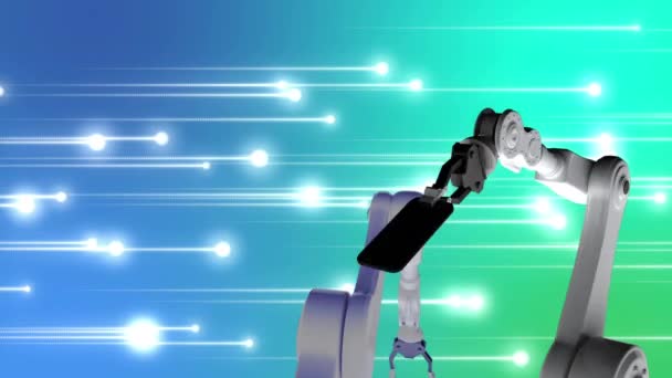 Animazione Digitale Due Bracci Robot Che Tengono Insieme Uno Smartphone — Video Stock