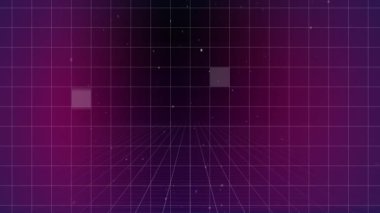 Beyaz noktalarla dolu ızgara çizgileri olan bir ekranın dijital animasyonu