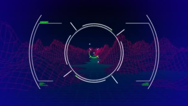 Цифровая Анимация Системы Наведения Экран Проходящей Через Поток Между Горами — стоковое видео