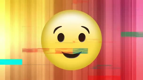Animation numérique d'un emoji de visage clignant avec un bruit de pixel et un fond coloré 