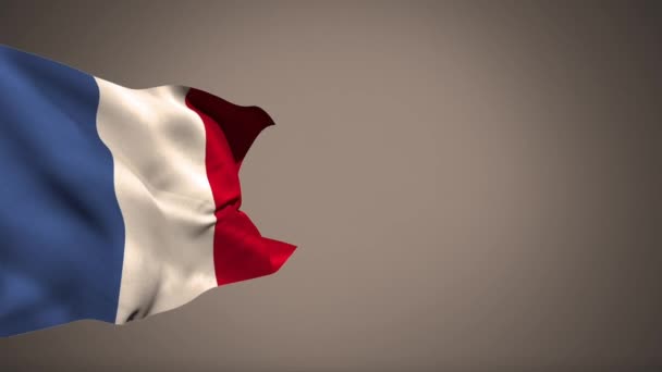 French Flag Waving Grey Background — Stock Video