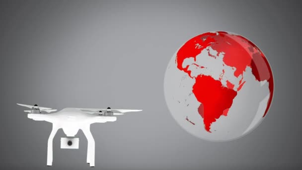 Animation Numérique Drone Avec Une Caméra Surveillance Côté Globe Rotatif — Video