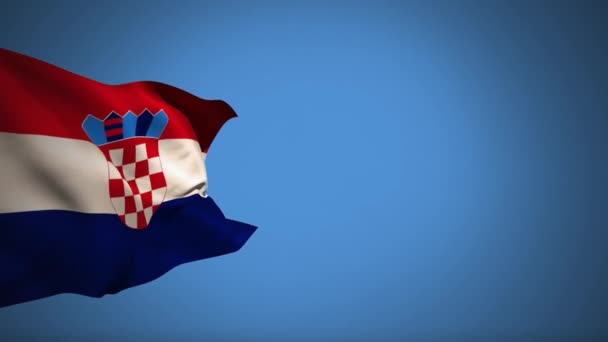 Digital Animation Kroatisk Flagga Vifta Mot Blå Bakgrund — Stockvideo